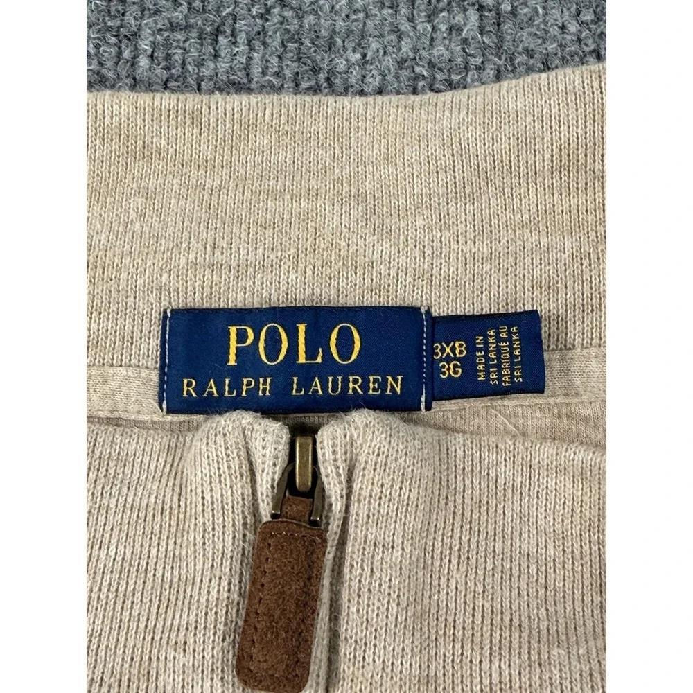 Polo Ralph Lauren Men's Big 3X Beige Cotton Knit Quarter Zip Mock Neck Sweater